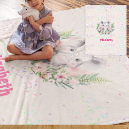 Sprinkles Elephant Girls Boho Blommigt Decor Named Fleecefilt