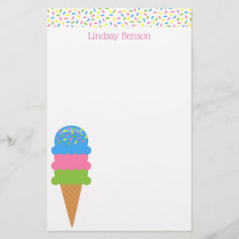 Sprinkles Ice Cream Cone Personlig Stationery Brevpapper