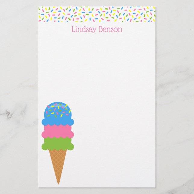 Sprinkles Ice Cream Cone Personlig Stationery Brevpapper (Framsida)