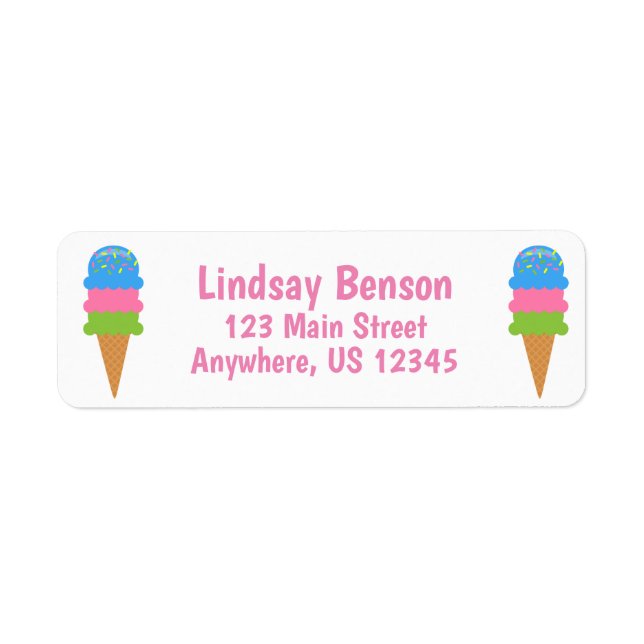 Sprinkles Ice Cream Cone-Returetiketter Returadress Etikett (Framsidan)
