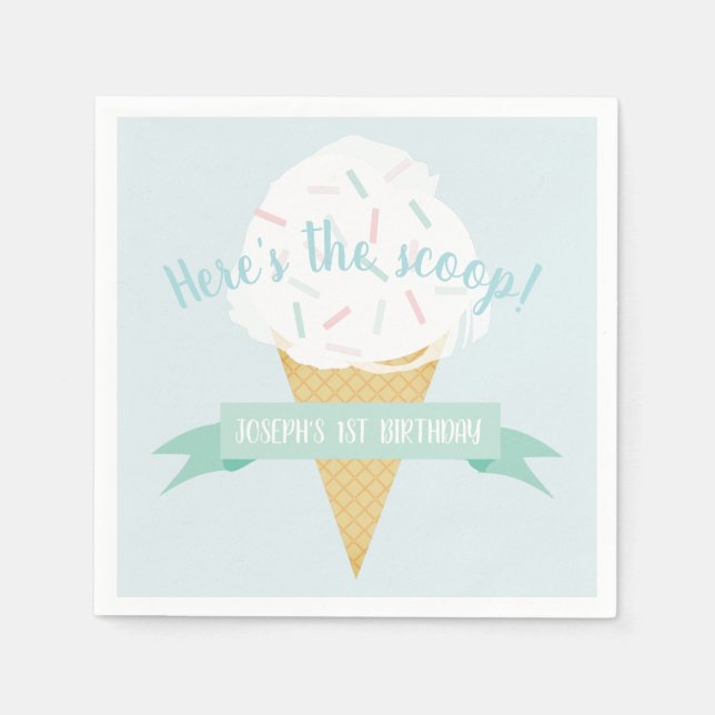 Sprinkles Ice Cream Här är Scoop Birthday Pappersservett (Framsidan)