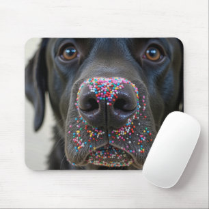 Sprinkles på en svart labrador-näsa musmatta