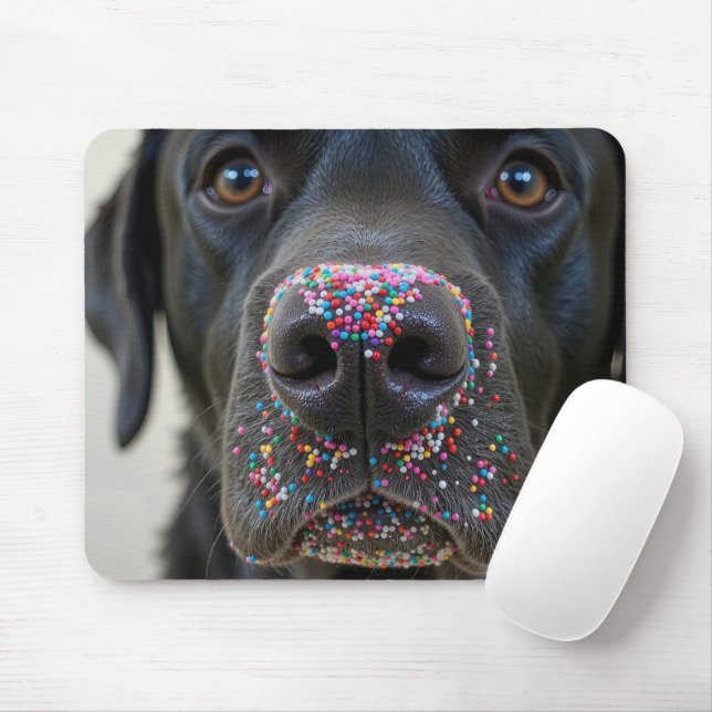 Sprinkles på en svart labrador-näsa musmatta (Med mus)
