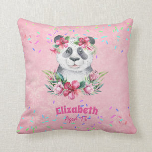 Sprinkles PANDA BEAR Rosa Boho Flowers Girls Namng Kudde