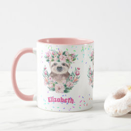 Sprinkles SLOTH Boho Girls Rosa Flowers ger Cute Mugg