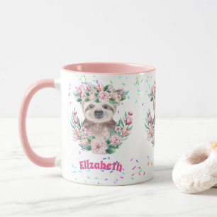 Sprinkles SLOTH Boho Girls Rosa Flowers ger Cute Mugg