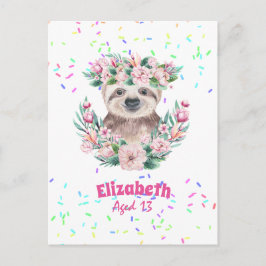 Sprinkles SLOTH Boho Girls Rosa Flowers ger Cute Vykort
