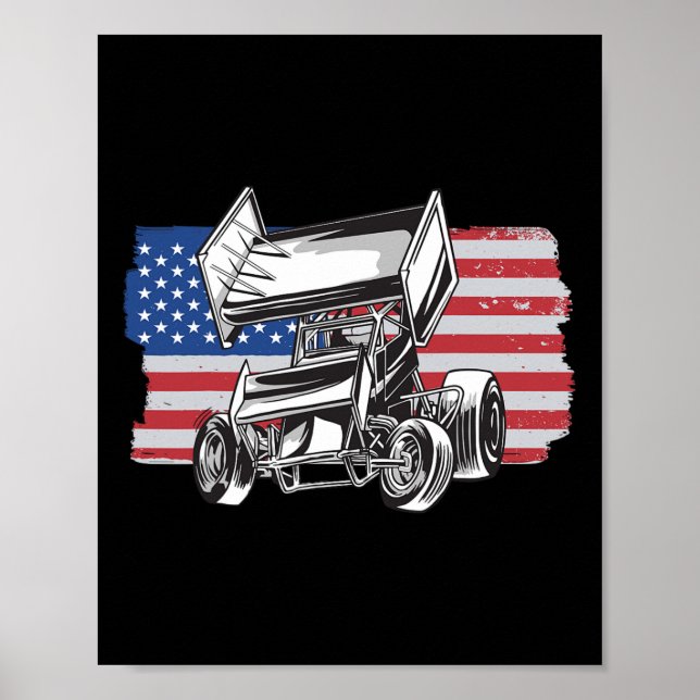 Sprint Car Racing Usa Flag  Poster (Framsidan)