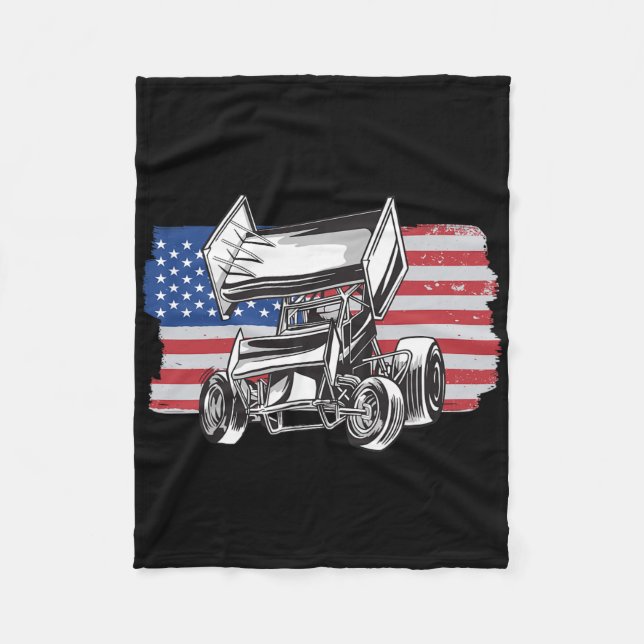 Sprint Car Racing Usa Flagga  Fleecefilt (Framsidan)