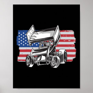 Sprint Car Racing Usa Flagga Poster
