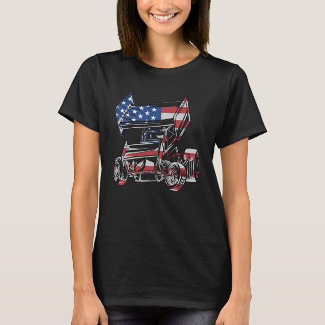 Sprint Car Racing USA Flagga T Shirt (Framsida)