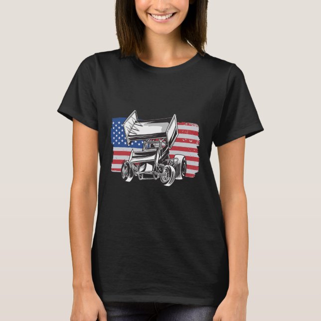 Sprint Car Racing Usa Flagga  T Shirt (Framsida)