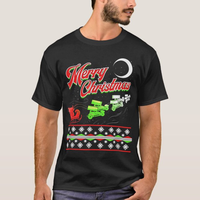Sprint Car Tävla Santa Santa Sleigh Motorspor T Shirt (Framsida)