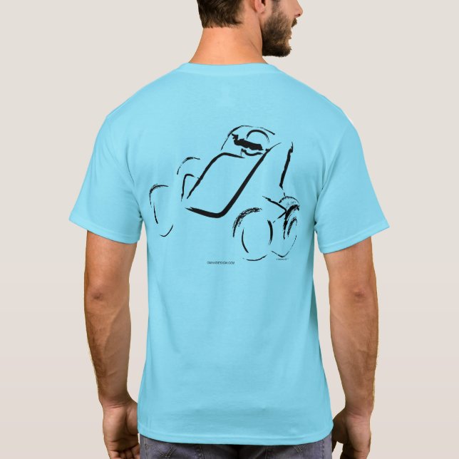 Sprintcar 01 Svart på Blå Horisont Bak T Shirt (Baksida)