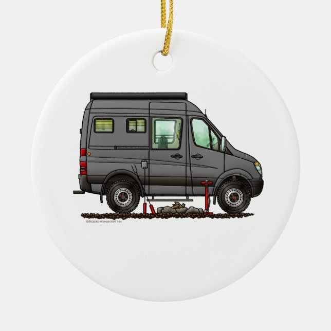 Sprinter Camper Van RV lycklig camper Julgransprydnad Keramik (Framsidan)