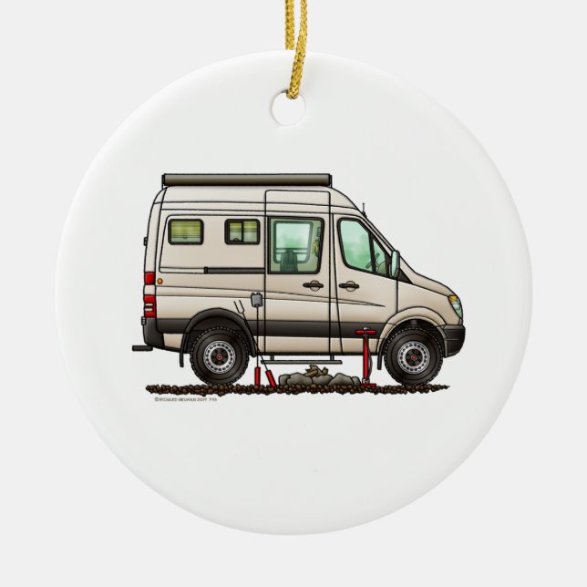 Sprinter Camper Van RV lycklig camper Julgransprydnad Keramik (Framsidan)