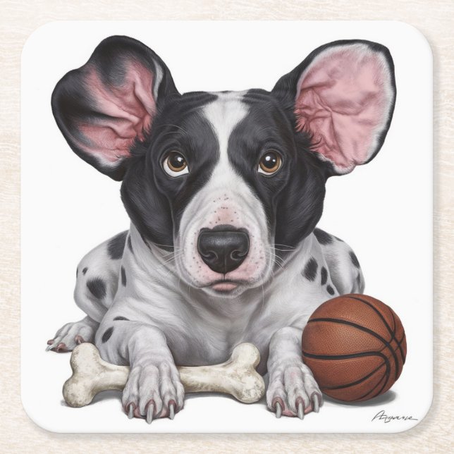 Sprit Hund med basket och ben Underlägg Papper Kvadrat (Framsidan)