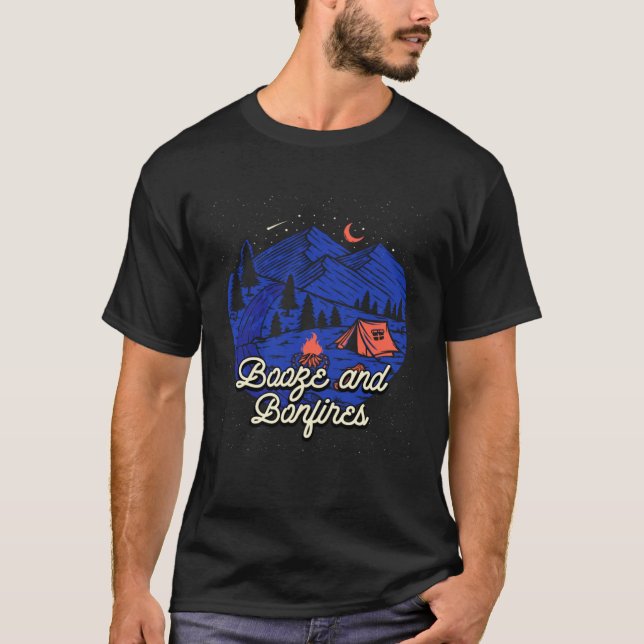 Sprit och Bonfire Camping Beer Camper Drinker Hi T Shirt (Framsida)