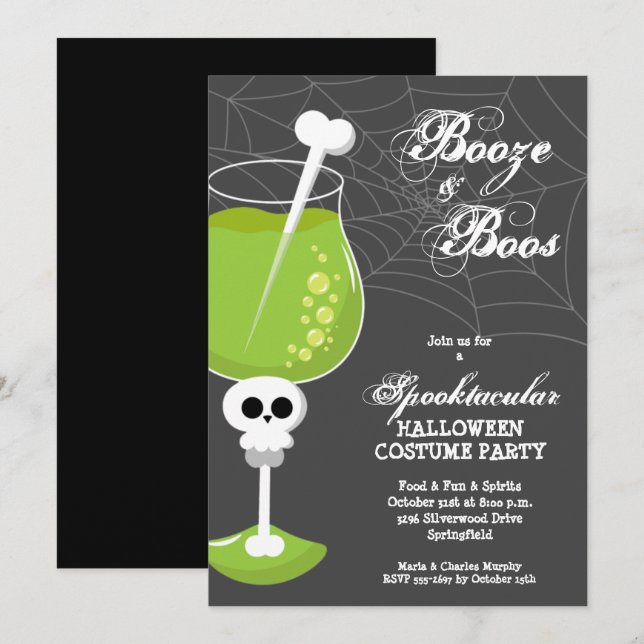 Sprit och Boos Halloween Cocktail Inbjudningar (Fram/baksida)