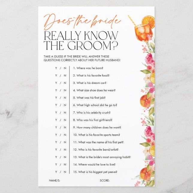 Spritz Citrus Bridal Shower Games Bride Know Groom (Framsida)