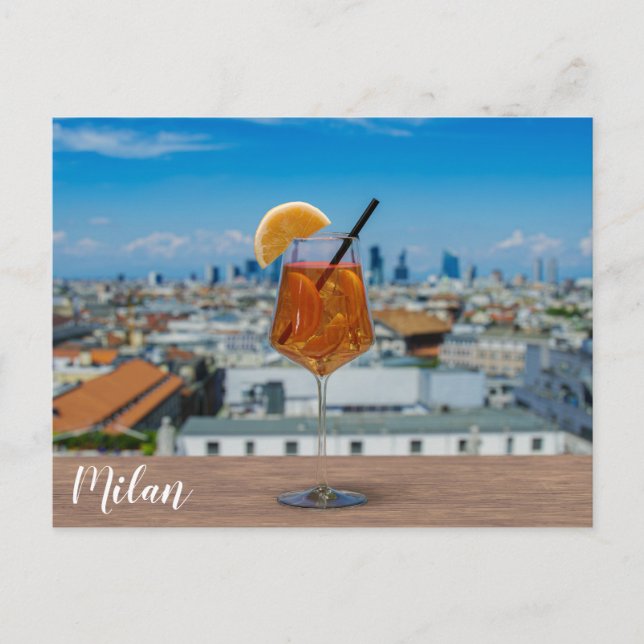 Spritz-cocktail på bord mot Milano Vykort (Framsida)