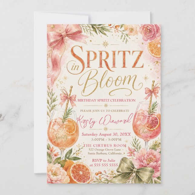 Spritz in Bloom Födelsedagsfest Inbjudningar (Framsida)