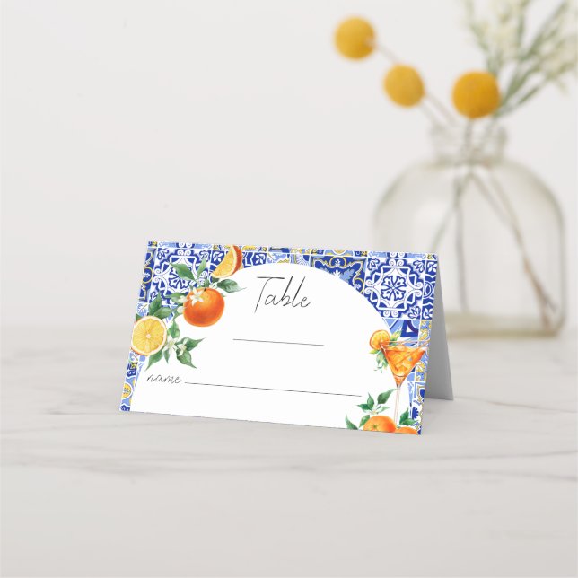 Spritz Medelhavet Bröllopsdusch Bord Plats Biljett Placeringskort (Framsida)