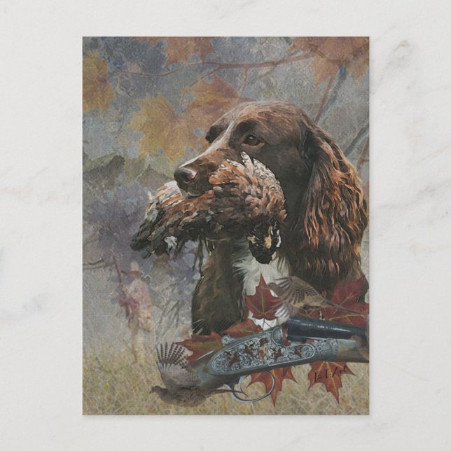 Sprocker Spaniel, jakt hund konst  Helg Vykort (Framsida)