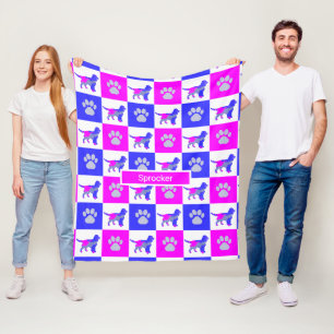 Sprocker Spanska Hund & Paw Skriv ut Shock rosa oc Fleecefilt