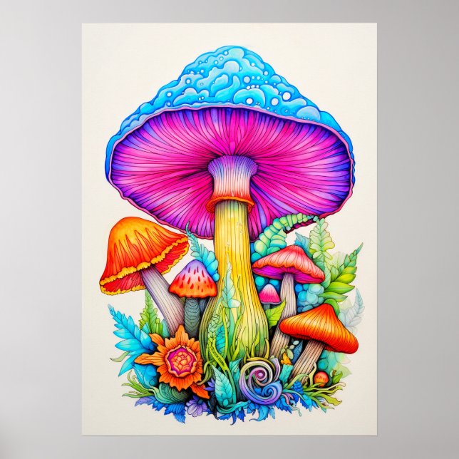 Sprouting Forest Mushroom Collage Illustration Poster (Framsidan)
