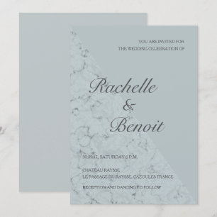 Spruce blue grått marble elegant modern bröllop inbjudningar
