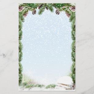 Spruce, cones, log, snö Winter Stationery Brevpapper