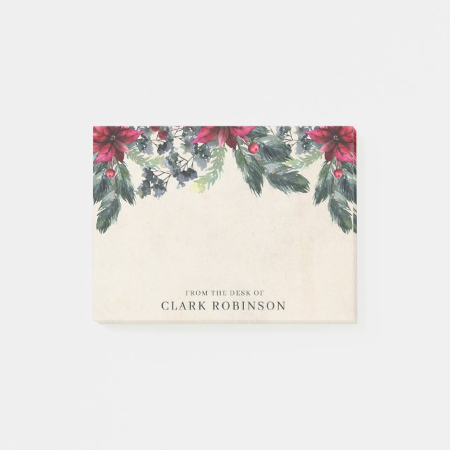 Spruce Greenery Red Poinsettia jul Post-it Block (Framsida)