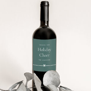 Spruce Modern Bow Simple Minimal Helgdag Cheer Vinflaska Etikett