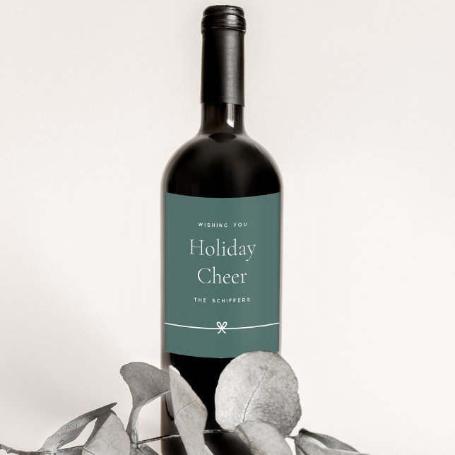 Spruce | Modern Bow Simple Minimal Helgdag Cheer Vinflaska Etikett (Skapare uppladdad)