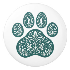 Spruce Pawprint Scandi Folk Art Ceramic Knob Knopp