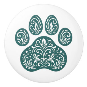 Spruce Pawprint Scandi Folk Art Ceramic Knob Knopp