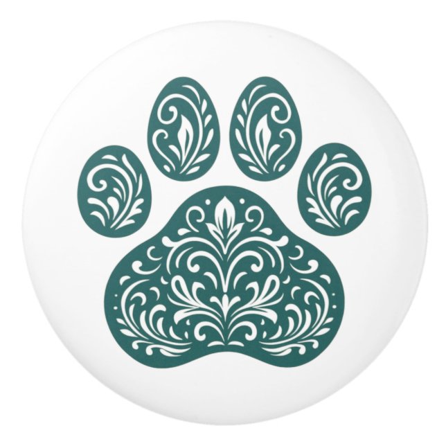 Spruce Pawprint Scandi Folk Art Ceramic Knob Knopp (Framsidan)