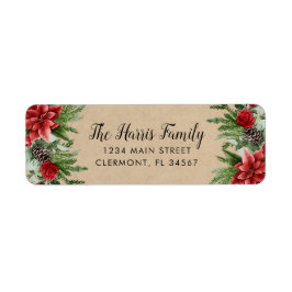 Spruce Pinecone och Poinsettia Kraft Papper Returadress Etikett