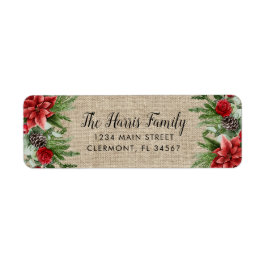 Spruce Pinecone och Poinsettia på Burlap Returadress Etikett