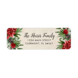 Spruce Pinecone och Poinsettia Parchment Papper Returadress Etikett