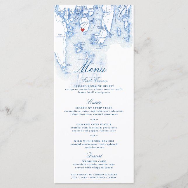 Spruce Point Inn Boothbay Maine Karta Elegant Navy Meny (Framsida)