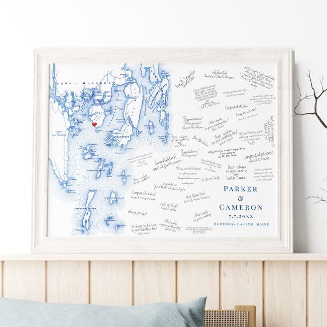 Spruce Point Inn Bröllop Blue Guest Bok Poster (Spruce Point Inn Wedding Aleternative Guest Book Poster Boothbay Harbor Map from Coastal Map Designs)
