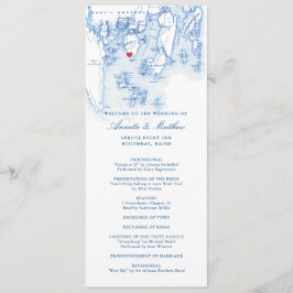 Spruce Point Inn Maine Elegant Navy Blue Bröllop Program