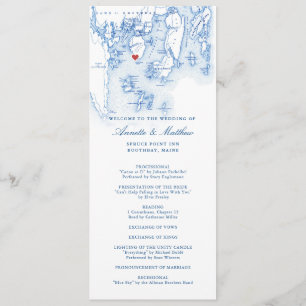 Spruce Point Inn Maine Elegant Navy Blue Bröllop Program