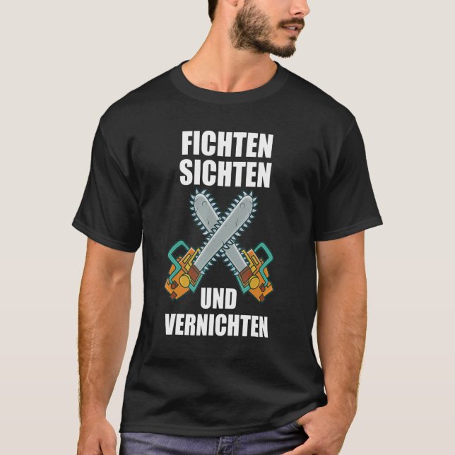 Spruce-visning och destruering av träspån före mal t shirt (Framsida)