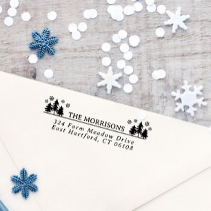 Spruces Snöflingor Rustic Namn & Returadress Självfärgande Stämpel