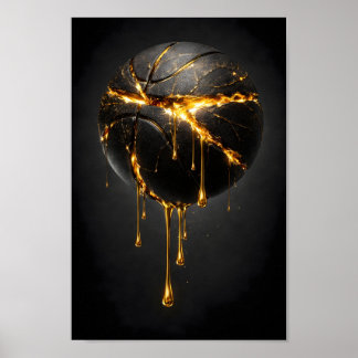 Sprucken svart basketboll med droppande flytande g poster
