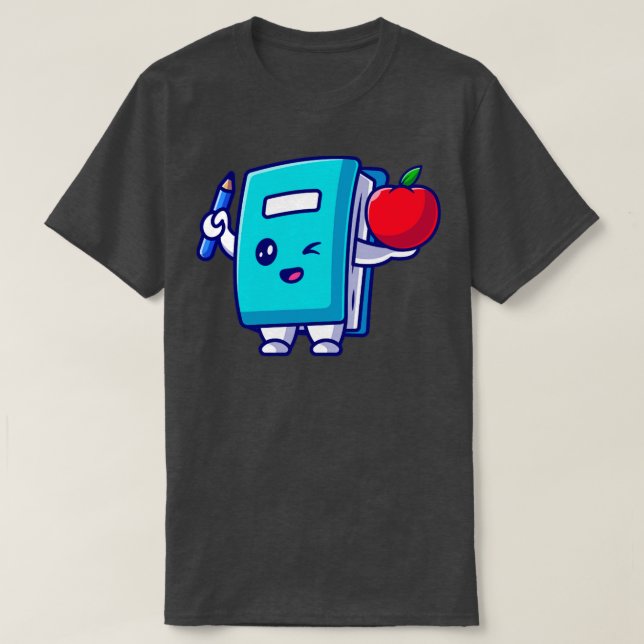 SPRUTA-Tecknad (Cute Bok) och Äpplpenna T Shirt (Design framsida)