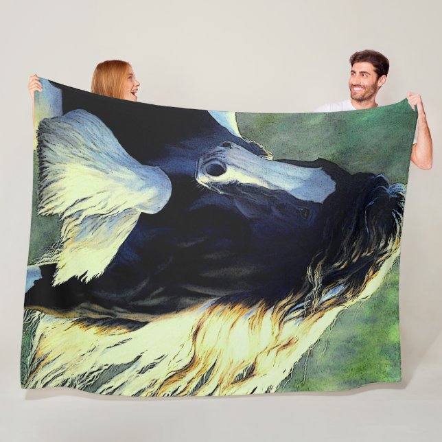 SPRUTA Vanner-hingst/häst, svart och vitt rosa Fleecefilt (På plats)